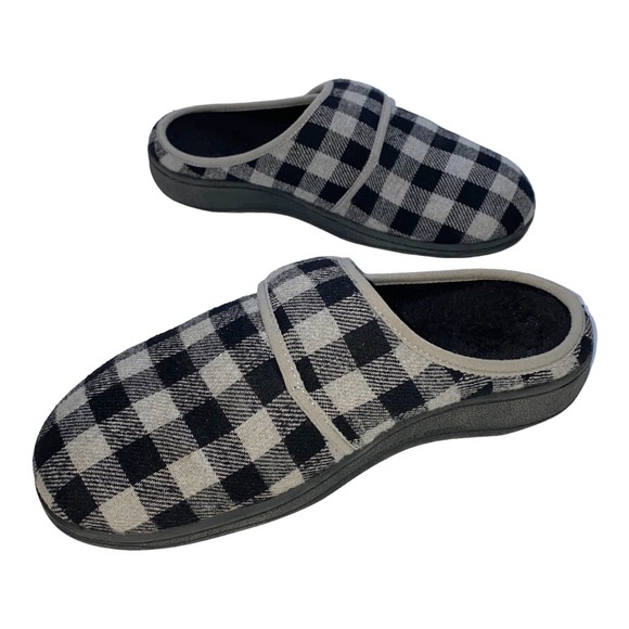 Vionic Sadie Gray Plaid Checkered Slipper Mule Adjustable Strap Orthotic sz 7 - Picture 7 of 12